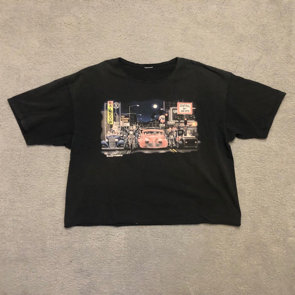 Vintage Easyriders Biker Graphic‎ T-Shirt Black Cropped Sunset Strip Hot Rod XL
